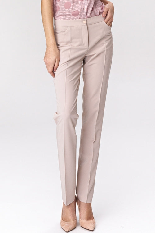 Nife Women’s Tailored High-Waist Trousers Elegant Nude Pink Slim-Fit Pants