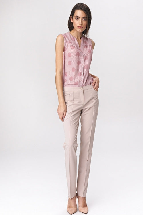 Nife Women’s Tailored High-Waist Trousers Elegant Nude Pink Slim-Fit Pants