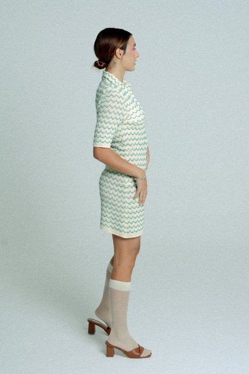 Lightweight Cotton Knit Tennis Dress – Short Sleeve Button-Up in Green