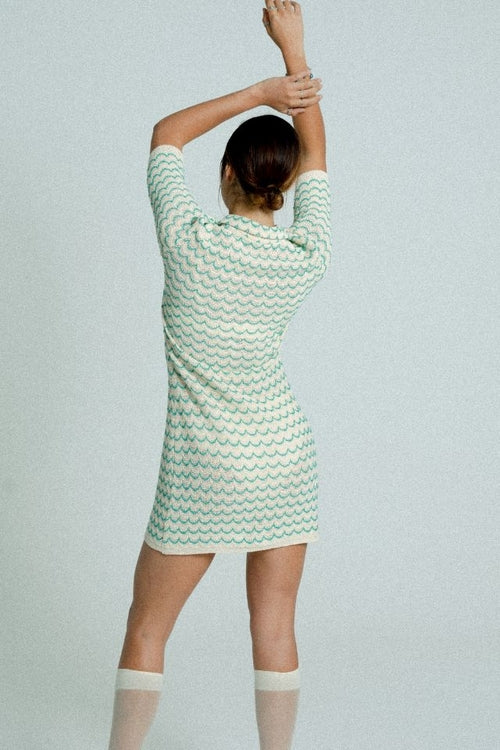 Lightweight Cotton Knit Tennis Dress – Short Sleeve Button-Up in Green