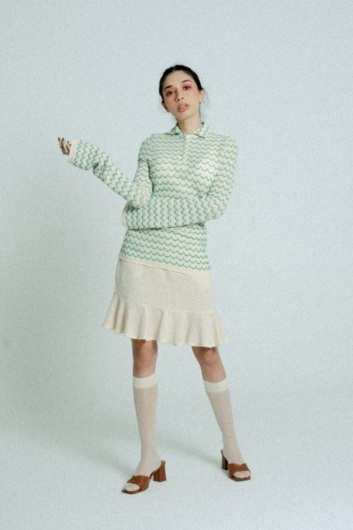 Lightweight Cotton Knit High-Waist Skirt with Ruffled Hem – Sand