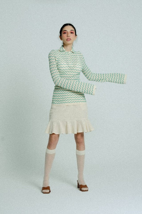 Lightweight Cotton Knit High-Waist Skirt with Ruffled Hem – Sand