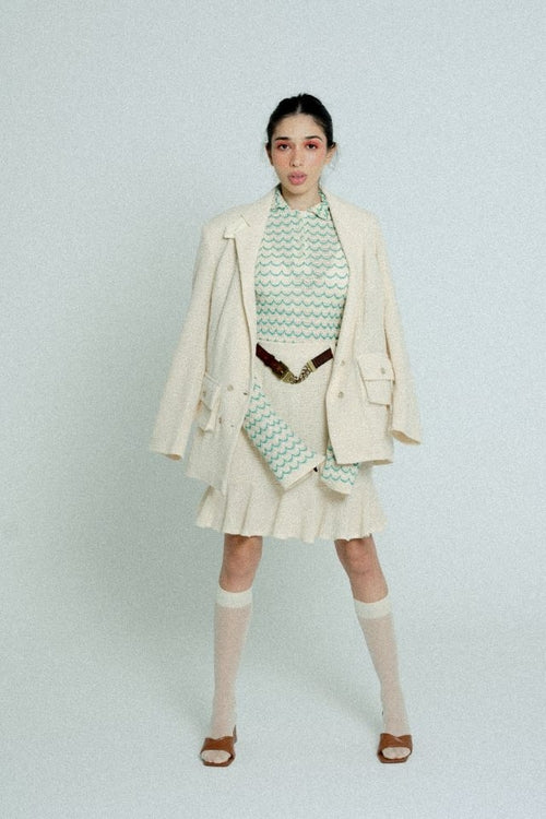 Lightweight Cotton Knit High-Waist Skirt with Ruffled Hem – Sand