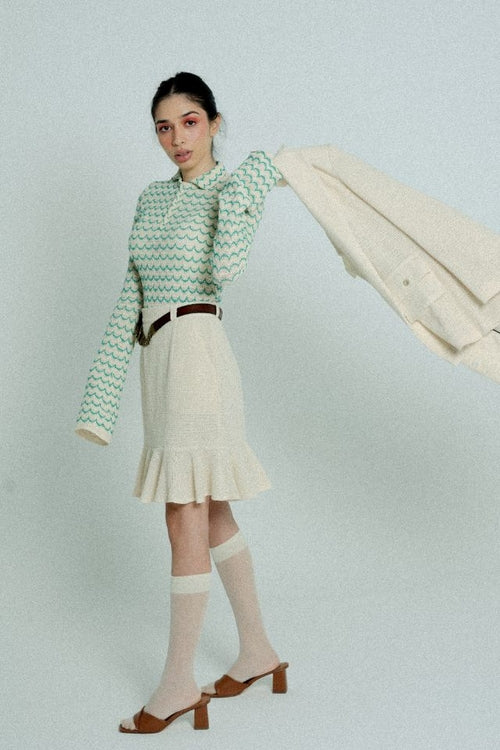 Lightweight Cotton Knit High-Waist Skirt with Ruffled Hem – Sand