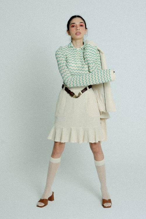 Lightweight Cotton Knit High-Waist Skirt with Ruffled Hem – Sand