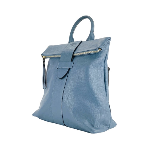 Genuine Italian Leather Women’s Backpack – Soft, Lightweight, Avio Blue
