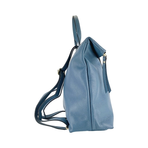 Genuine Italian Leather Women’s Backpack – Soft, Lightweight, Avio Blue