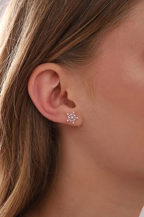 Sterling Silver Snowflake Earrings – Zircon Accent, Elegant Design