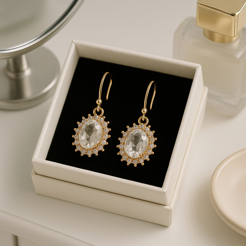 Wedding Earrings – Oval Crystal & Cubic Zirconia Design