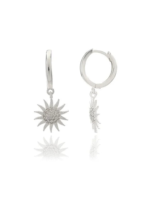 Silver Plated Sun Earrings – White Zircon Stone Solar Studs
