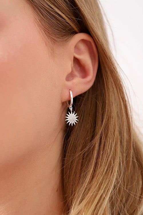 Silver Plated Sun Earrings – White Zircon Stone Solar Studs