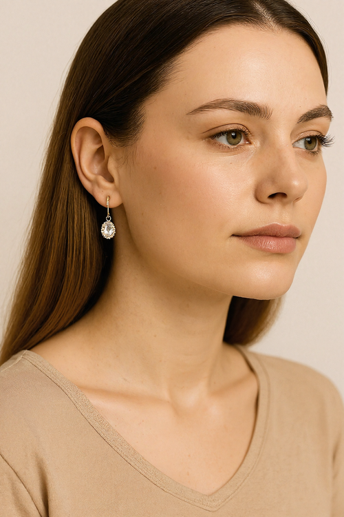 Wedding Earrings – Oval Crystal & Cubic Zirconia Design