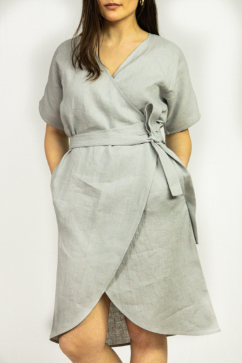 Light Grey linen wrap dress
