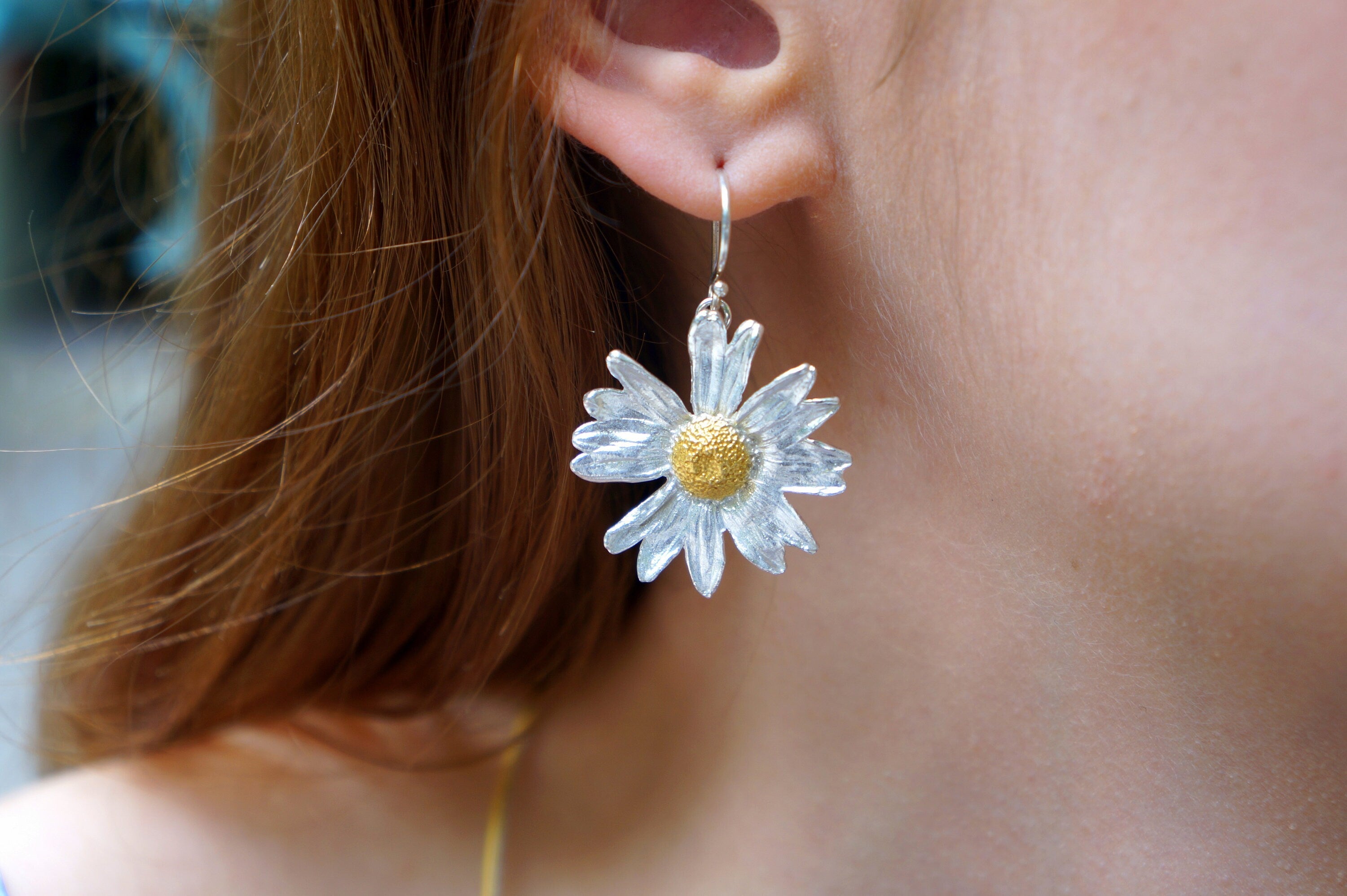 Sterling Silver Daisy Earrings – Real Flower Jewelry With Clip-On, Stud, Dangle Options